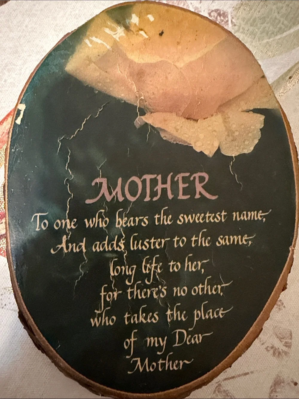 Sentimental 'Mother' Oval Wooden Wall Plaque in Dark Green and Gold